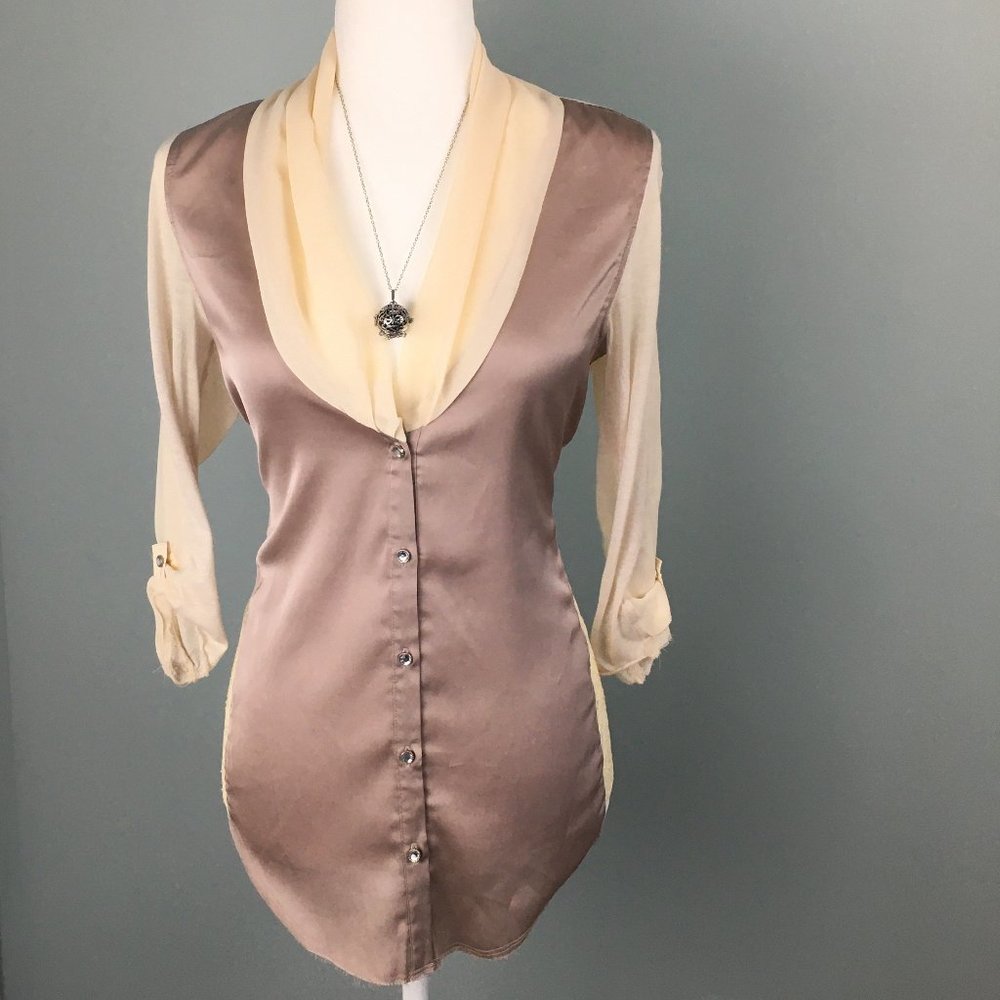 BKE  Boutique Sheer Purple and Ivory Lace Blouse